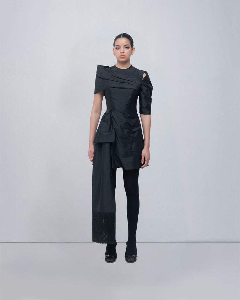 Amary Draped Dress viscose by Leh Studios in black for women in Singapore