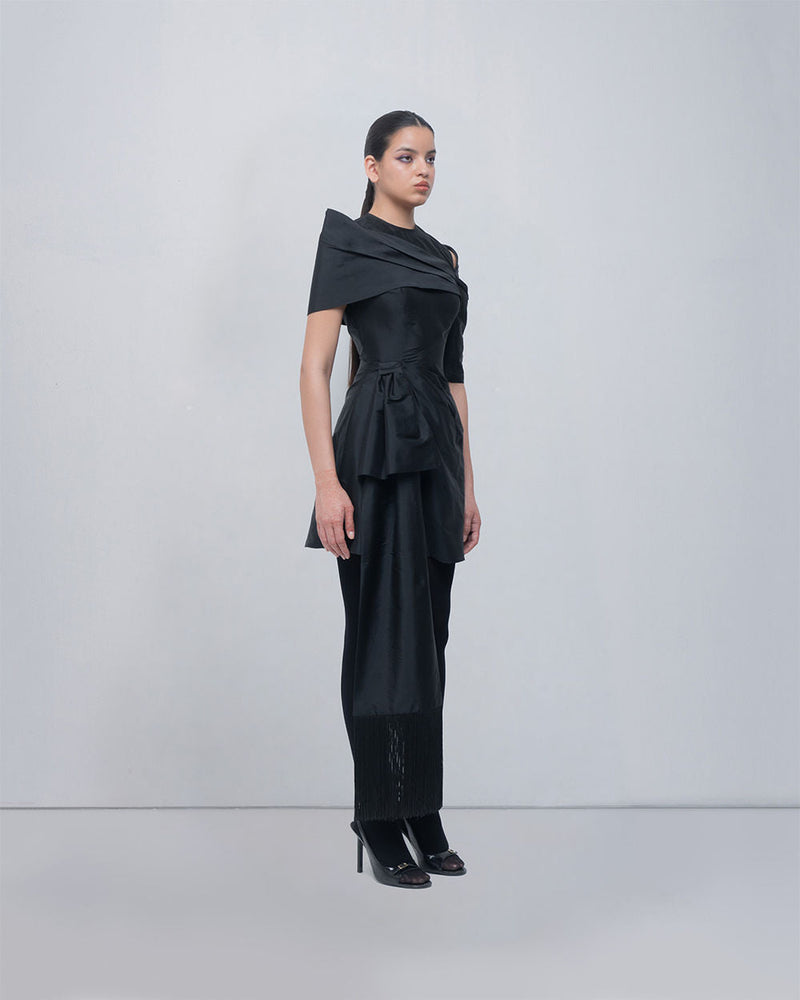 Amary Draped Dress viscose by Leh Studios in black for women in Singapore