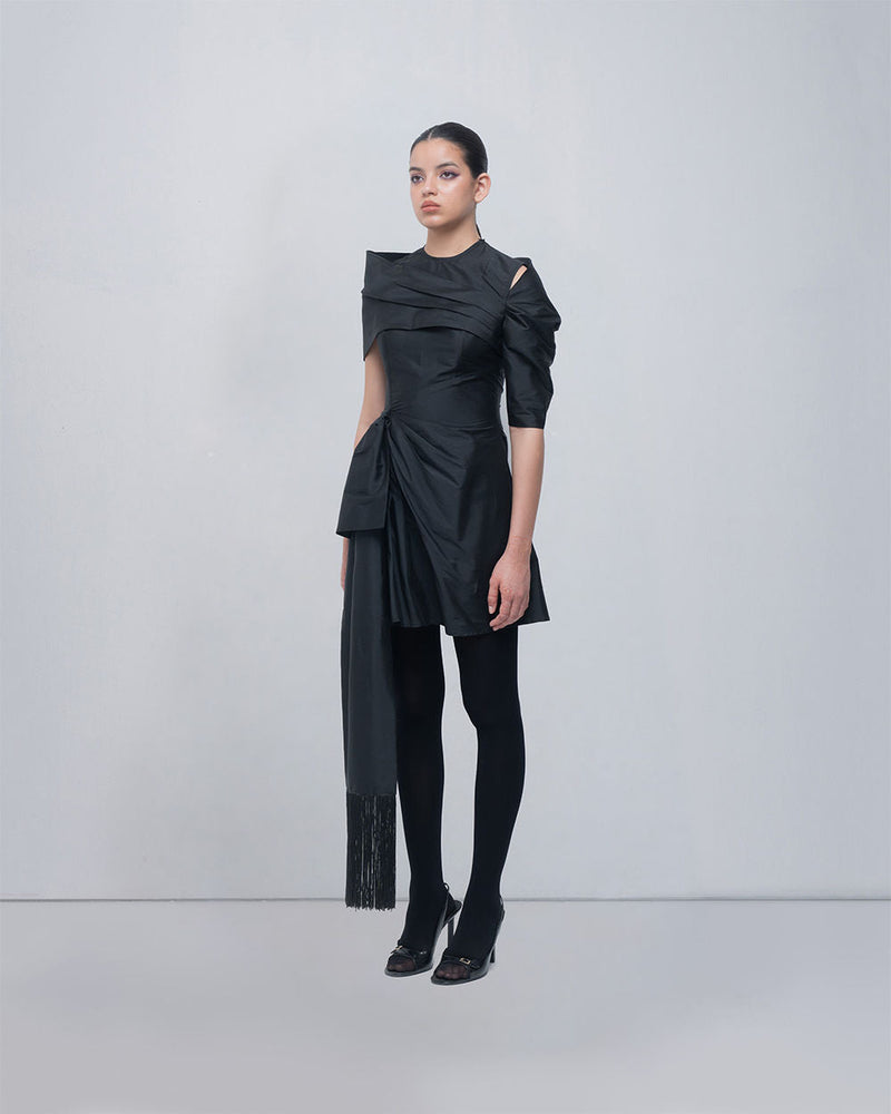 Amary Draped Dress viscose by Leh Studios in black for women in Singapore