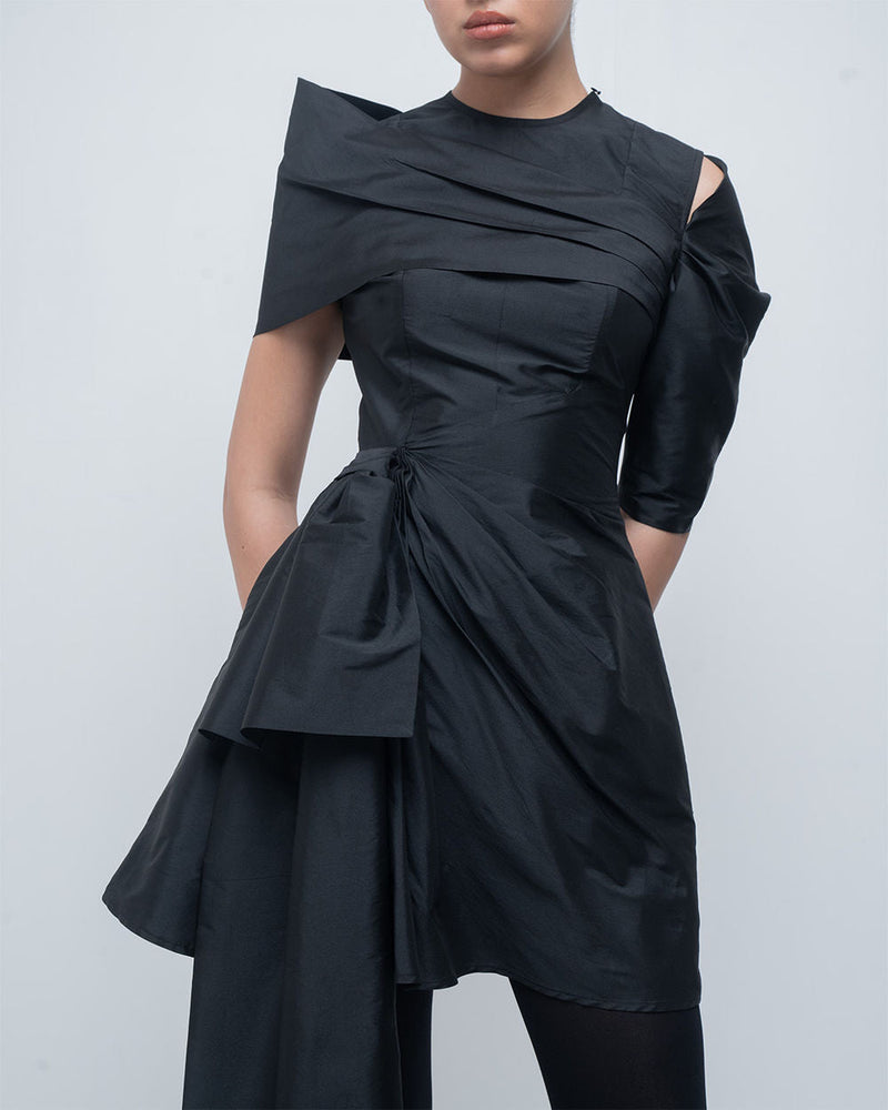 Amary Draped Dress viscose by Leh Studios in black for women in Singapore