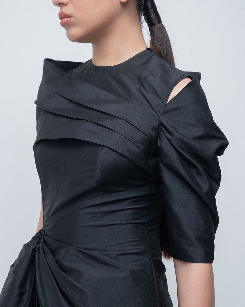Amary Draped Dress viscose by Leh Studios in black for women in Singapore