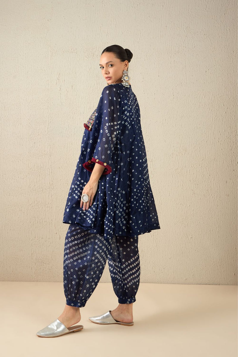 AFGHANI BANDHANI SET - Navy Blue silk by Aavidi in yellow color for women in Singapore