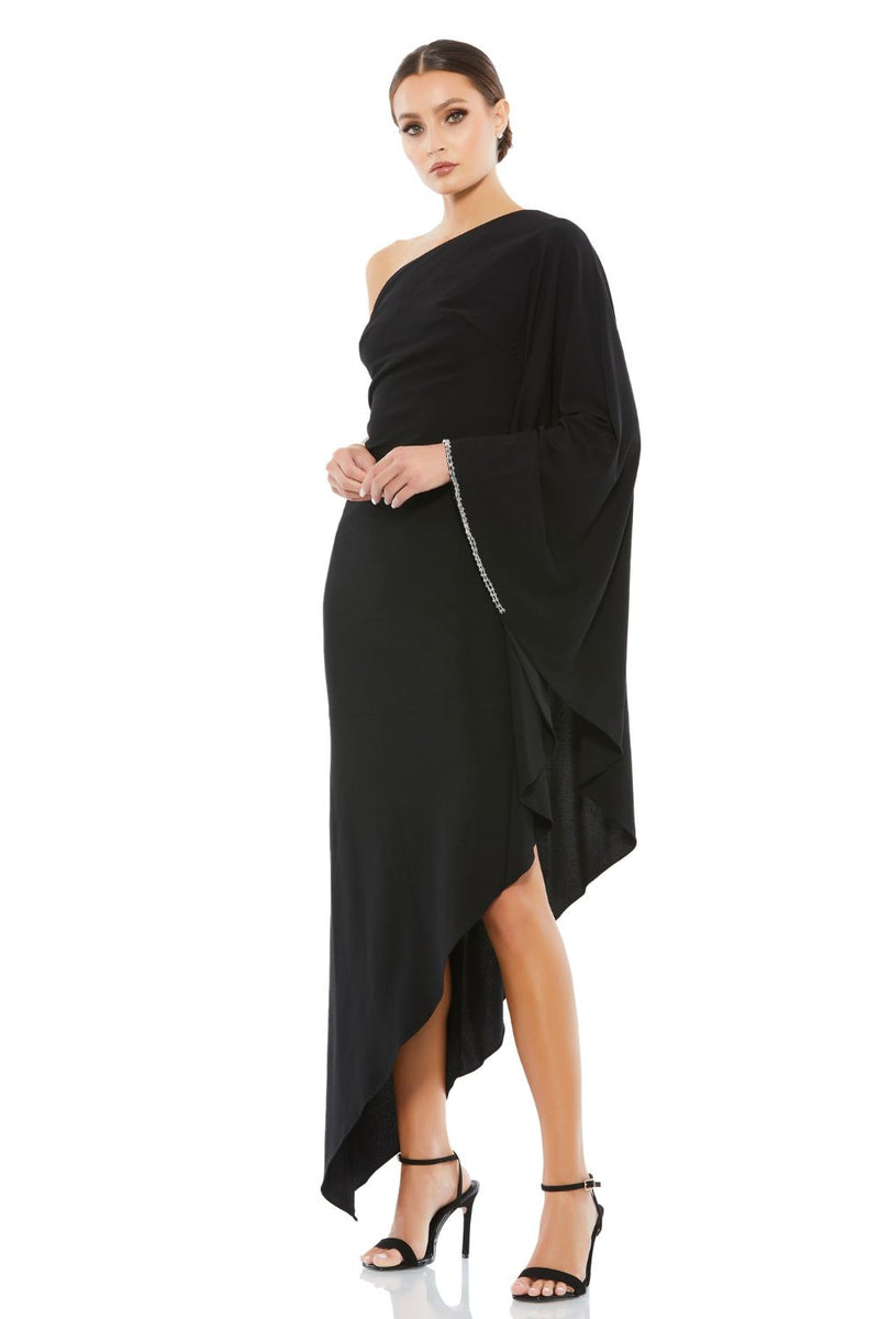 11247-One Shoulder Asymmetrical Hem Flowy Dress by Mac Duggal in black color for women in Singapore