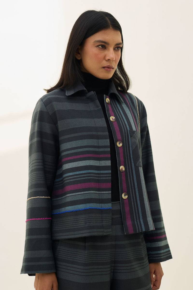 Noelle Merino Wool Shacket - Charcoal by Manan in charcoal color for women in Singapore