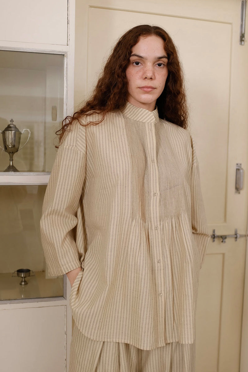 Rue Top handwoven cotton top/shirt by MASON AND MILL in beige for women in Singapore