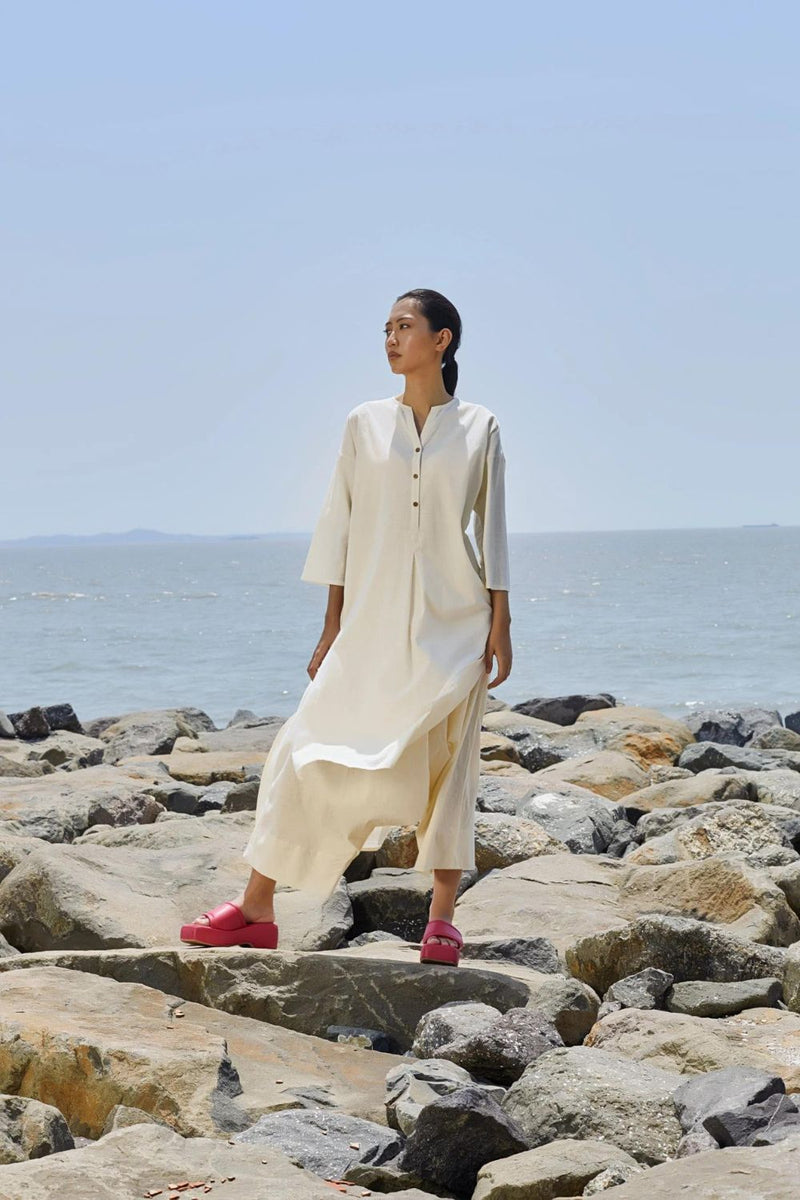 Off-White Placket Tunic Tunics by Mati in white color for women in Singapore
