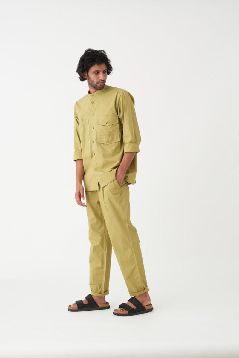 DOUBLE POCKET SHIRT CO-ORD - MOSS GREEN poplin by THREE Men in green color for men in Singapore