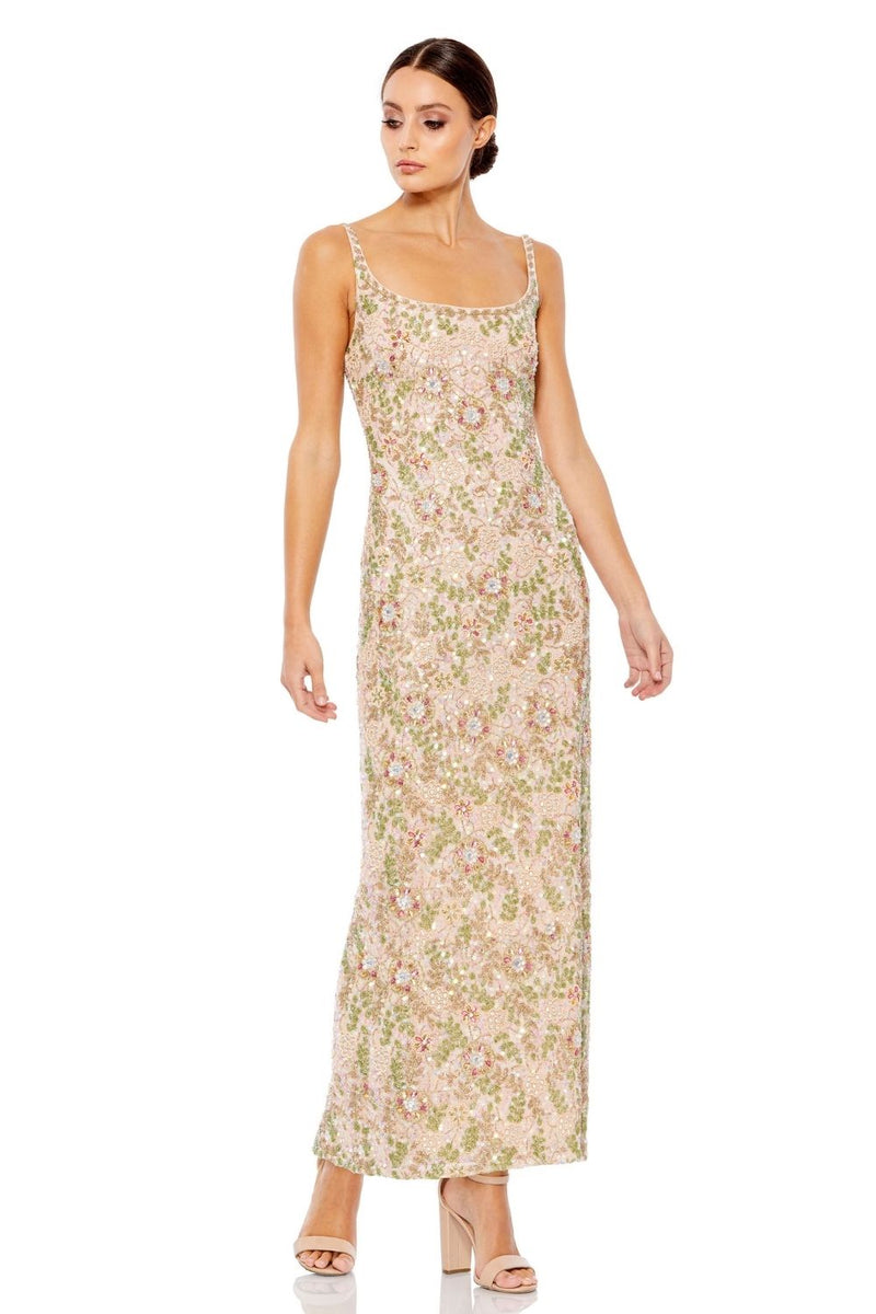 MD-10755 Embroidred Ankle Length Dress-Beige by Mac Duggal in beige color for women in Singapore