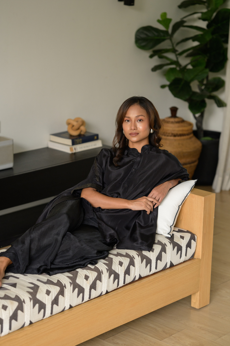 Nighfall Silk Kaftan silk tunics/kaftan by Zanzibar Living in black for women in Singapore