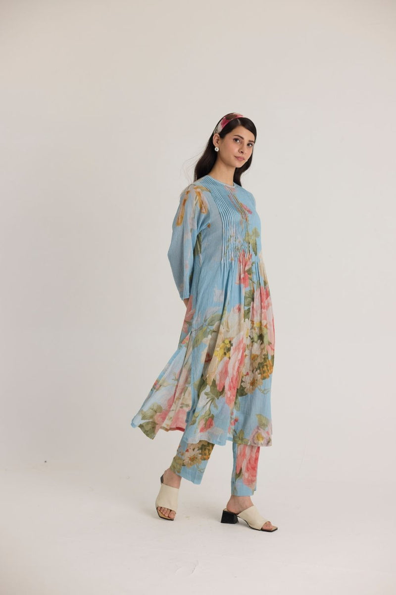 TAFFY PINTUCKS KURTA SET cotton by Yam in blue color for women in Singapore