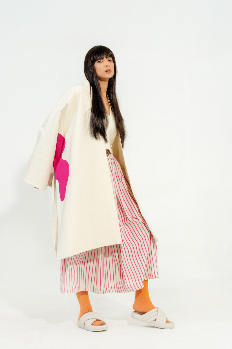 Shitake Jacket cotton matty jackets and overlays by Stoique in natural, pink for women in Singapore