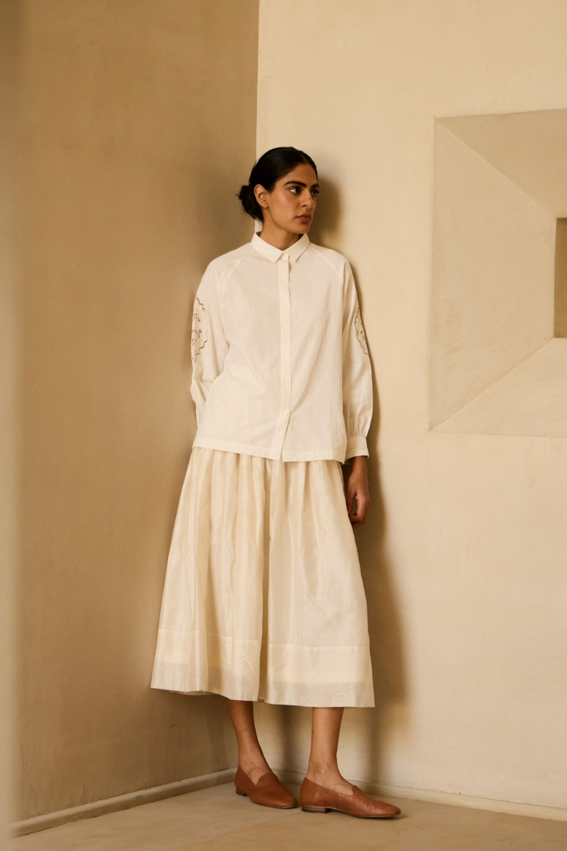 Yeji Handwoven Embroidered Shirt cotton by The Summer House in white color for women in Singapore