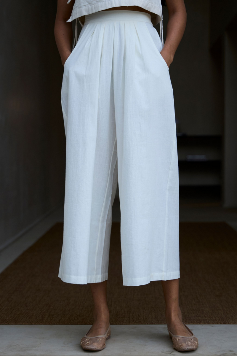 Woodstock Milk Pleated Pants cotton by The Summer House in white color for women in Singapore