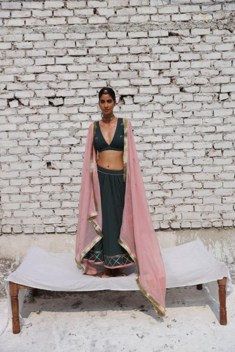 Noor ghagra set cotton Lehenga Sets by Khara Kapas in green for women in Singapore