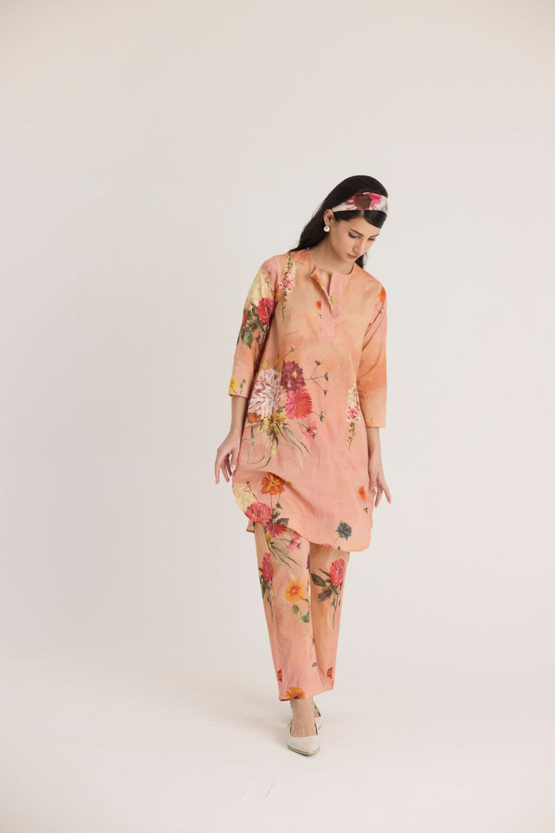 BUTTERCUP SHORT KURTA SET cotton by Yam in peach color for women in Singapore