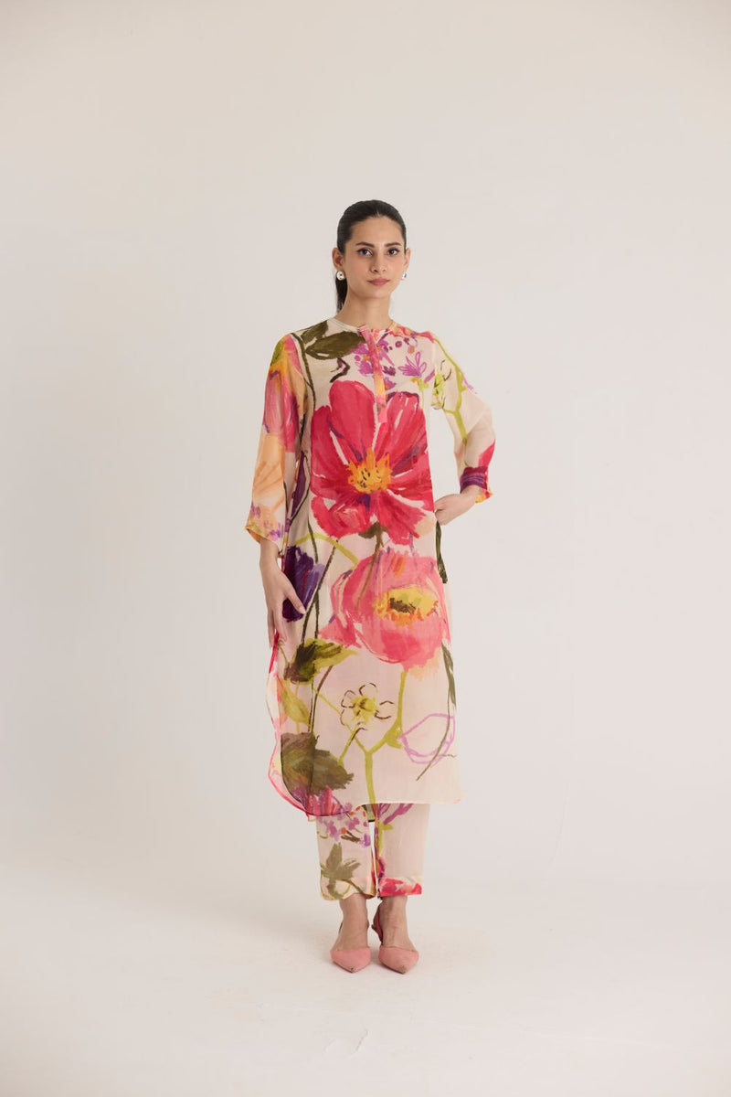 DOLLY WHITE CREPE LONG KURTA SET mul by Yam in multi color for women in Singapore