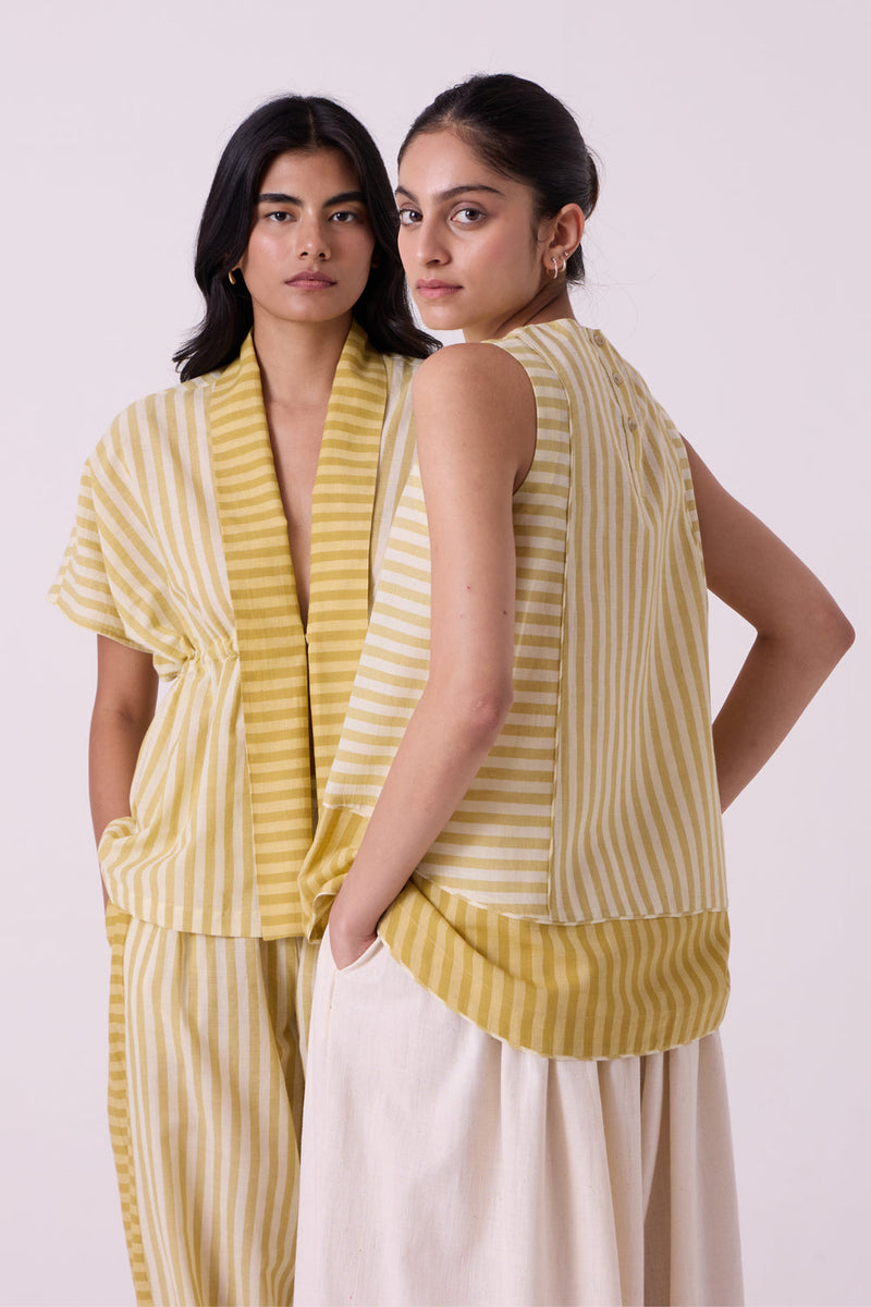 Asahi Yellow Striped Handwoven Tent top handwoven cotton top/shirt by The Summer House in yellow for women in Singapore