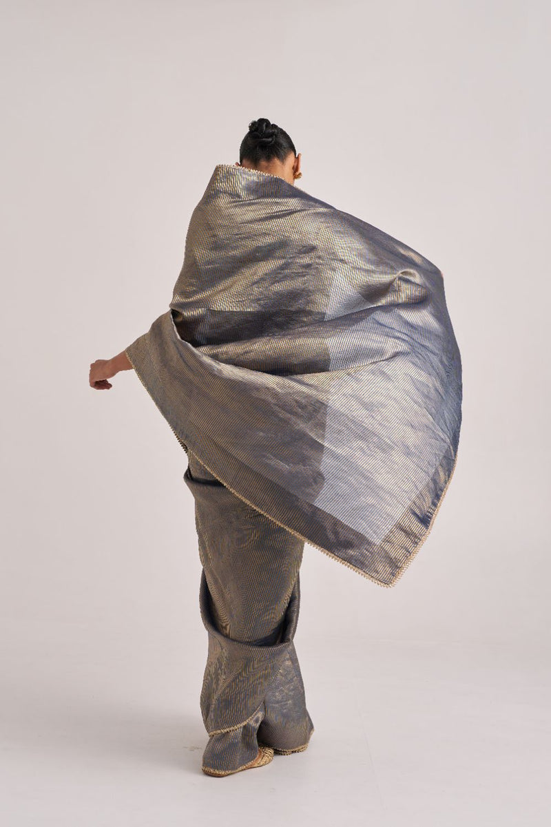 Bhavya Sari Blue silk by Suparna Som in grey color for women in Singapore