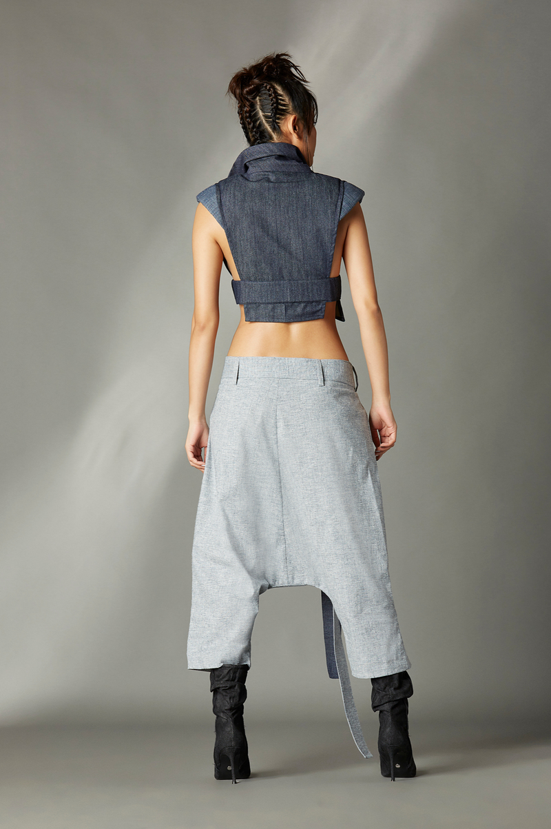 Nova Trousers in Burlap cotton by Chola in blue color for women in Singapore