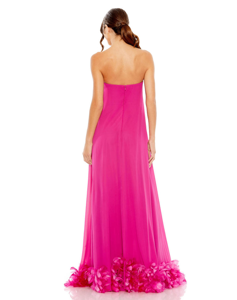 MD-13001 Tube Feathered Dress-Pink chiffon by Mac Duggal in pink color for women in Singapore