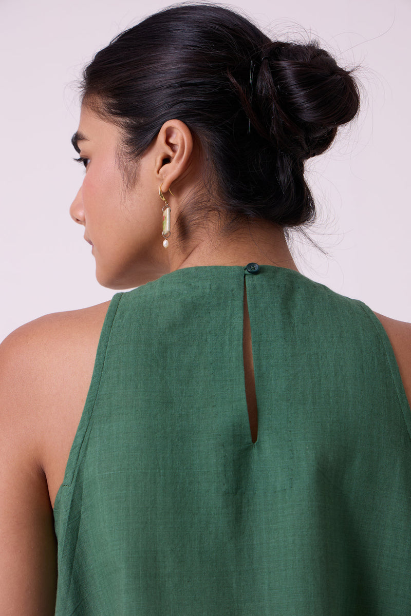 Margo Green Colourblocked Handwoven Top handwoven cotton top/shirt by The Summer House in green for women in Singapore