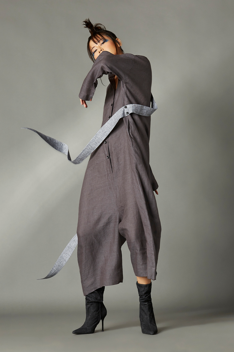 Aella Jumpsuit linen by Chola in grey color for women in Singapore