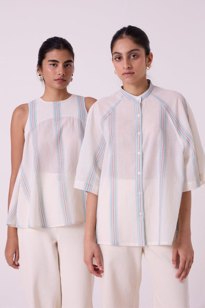 Kisaiya Striped Handwoven Top handwoven cotton top/shirt by The Summer House in off white for women in Singapore