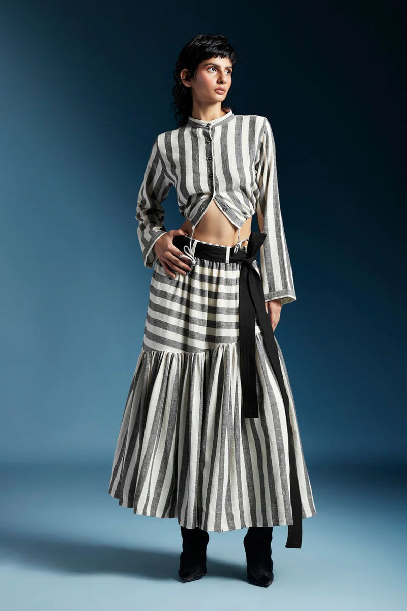 Reese Skirt-Bw Awning Stripes cotton by Chola for women in Singapore