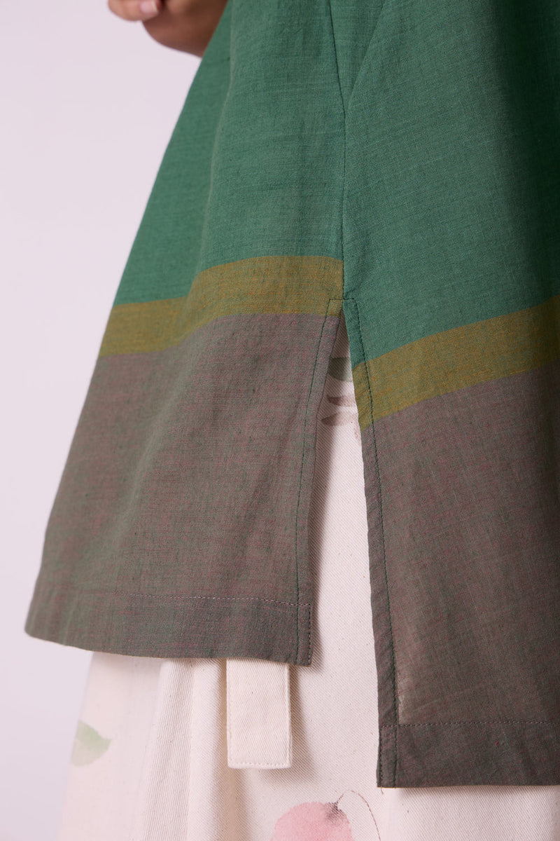 Margo Green Colourblocked Handwoven Top handwoven cotton top/shirt by The Summer House in green for women in Singapore