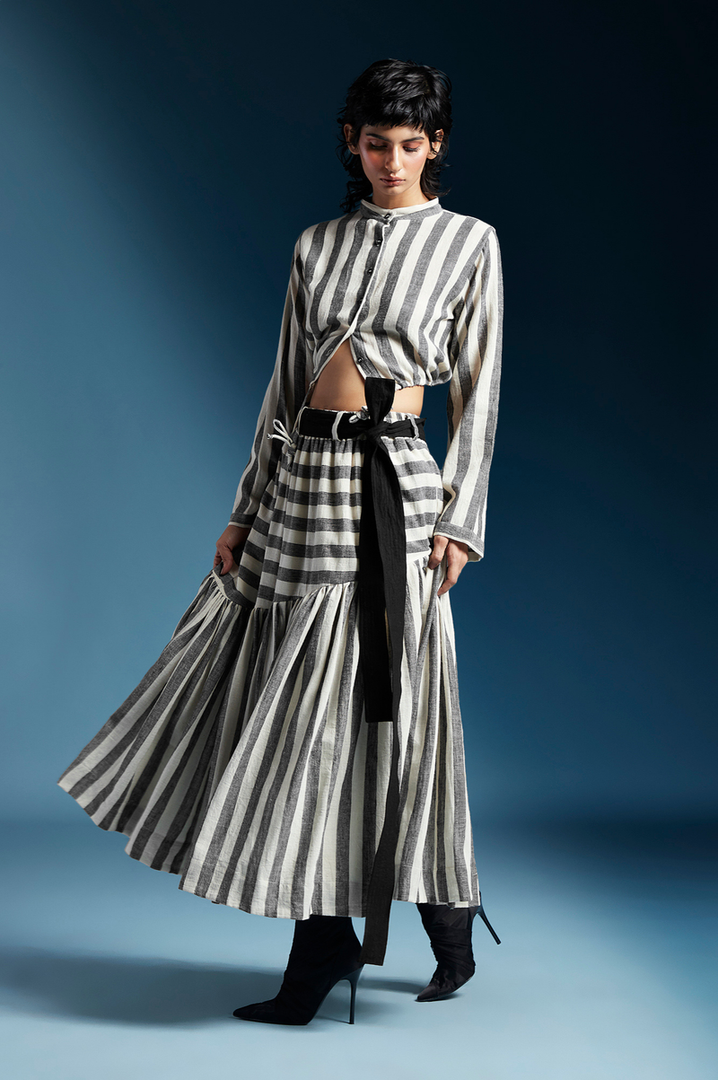 Reese Skirt-Bw Awning Stripes cotton by Chola for women in Singapore