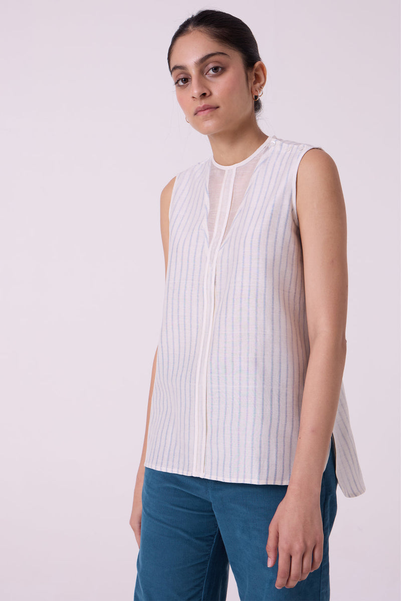 Sora Striped Handwoven Top handwoven chanderi & handwoven cotton top/shirt by The Summer House in off white for women in Singapore