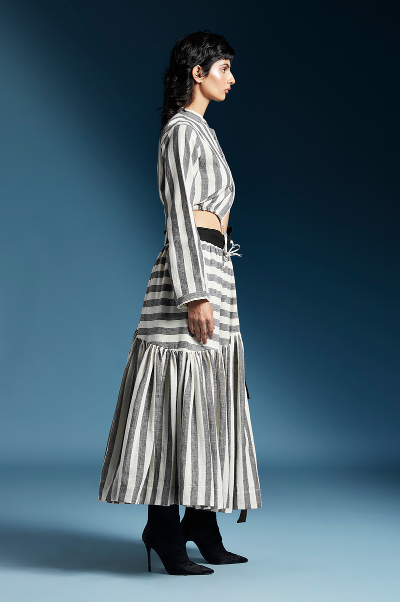 Reese Skirt-Bw Awning Stripes cotton by Chola for women in Singapore