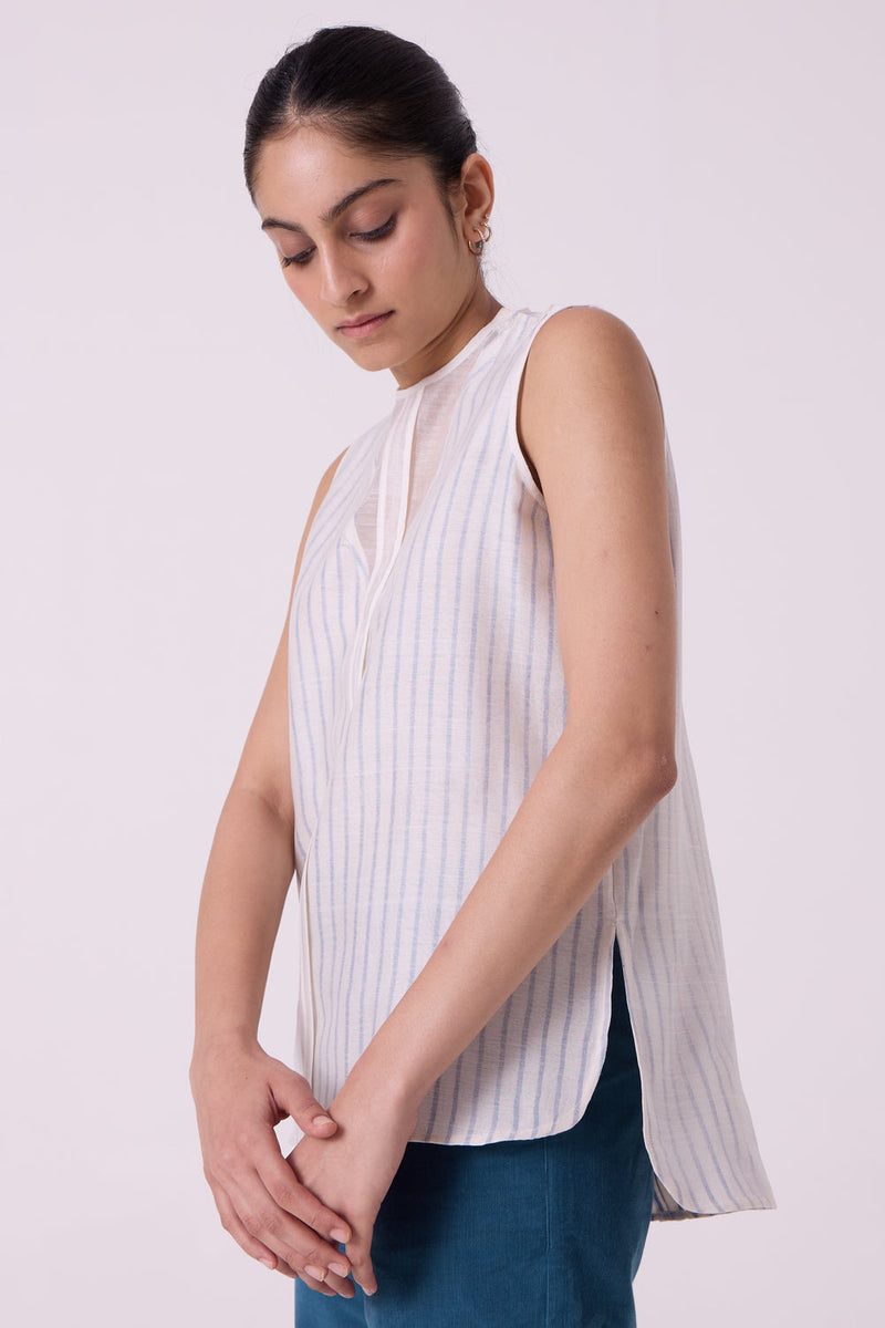 Sora Striped Handwoven Top handwoven chanderi & handwoven cotton top/shirt by The Summer House in off white for women in Singapore