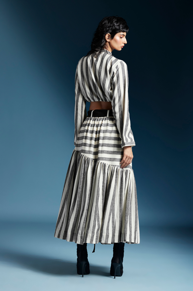Reese Skirt-Bw Awning Stripes cotton by Chola for women in Singapore