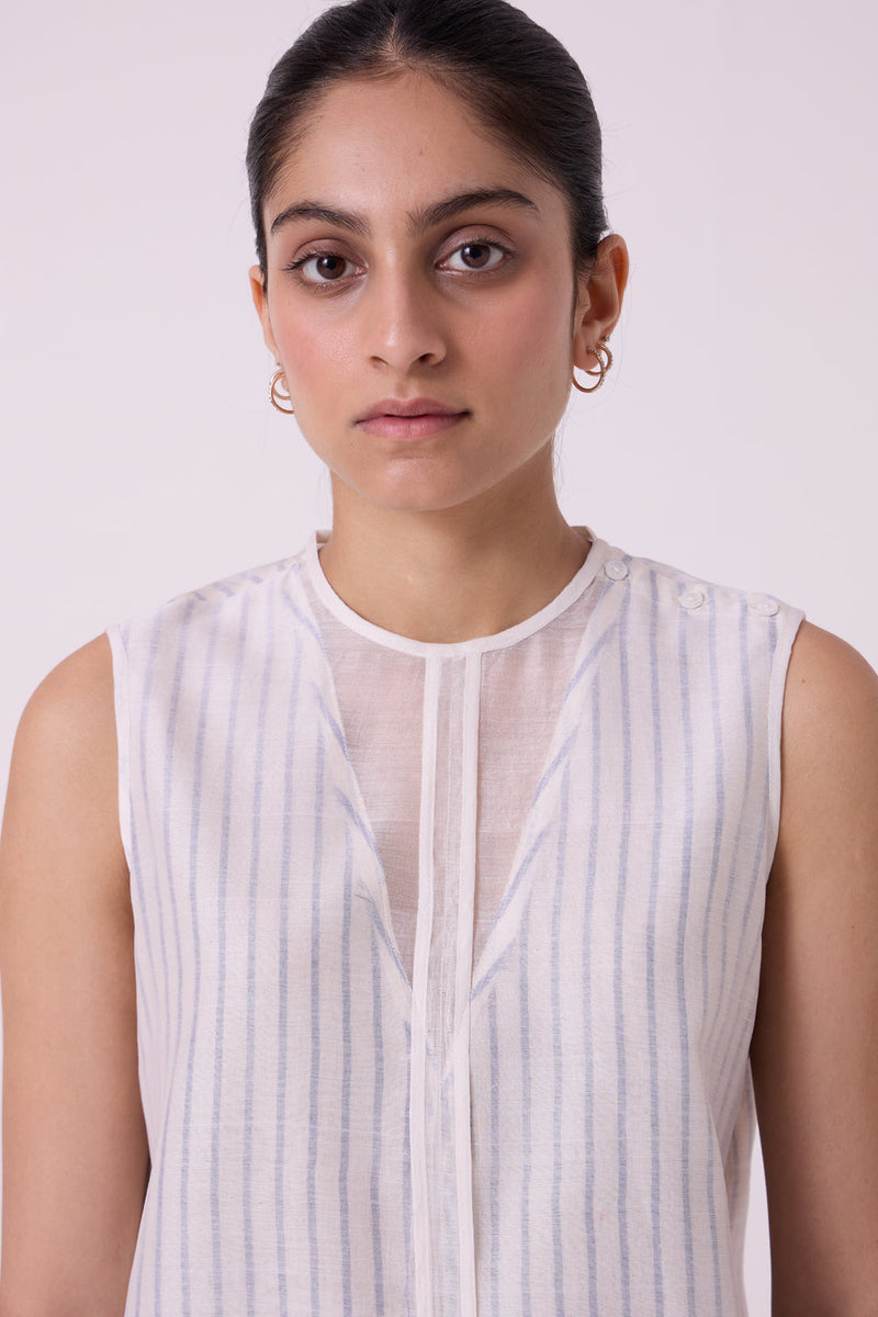 Sora Striped Handwoven Top handwoven chanderi & handwoven cotton top/shirt by The Summer House in off white for women in Singapore
