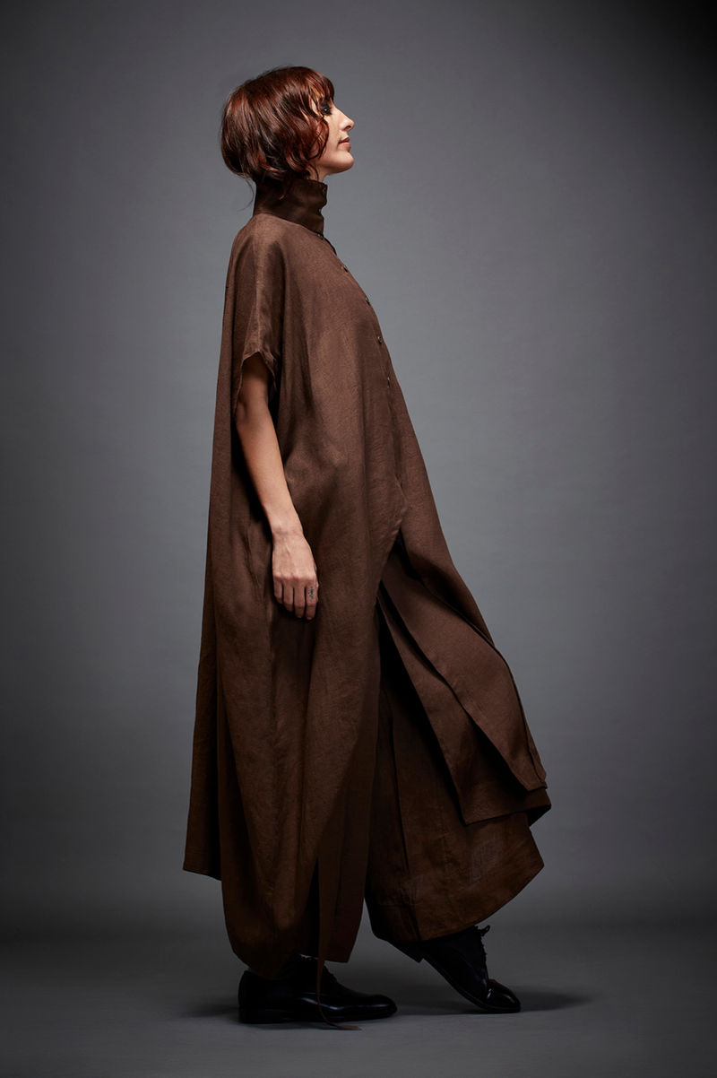 LULU SHIRT IN BROWN linen by Chola in brown color for women in Singapore