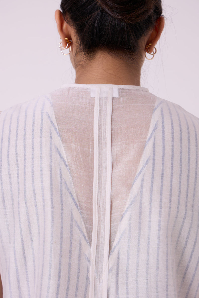 Sora Striped Handwoven Top handwoven chanderi & handwoven cotton top/shirt by The Summer House in off white for women in Singapore
