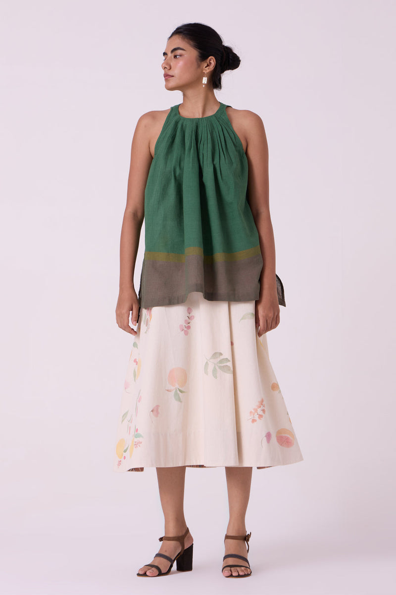 Margo Green Colourblocked Handwoven Top handwoven cotton top/shirt by The Summer House in green for women in Singapore