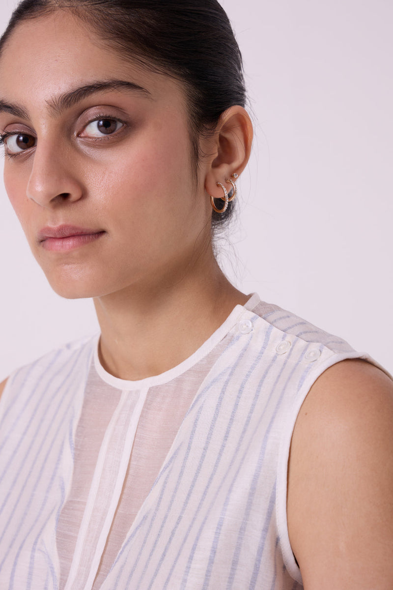 Sora Striped Handwoven Top handwoven chanderi & handwoven cotton top/shirt by The Summer House in off white for women in Singapore