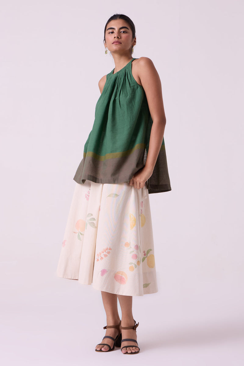 Margo Green Colourblocked Handwoven Top handwoven cotton top/shirt by The Summer House in green for women in Singapore