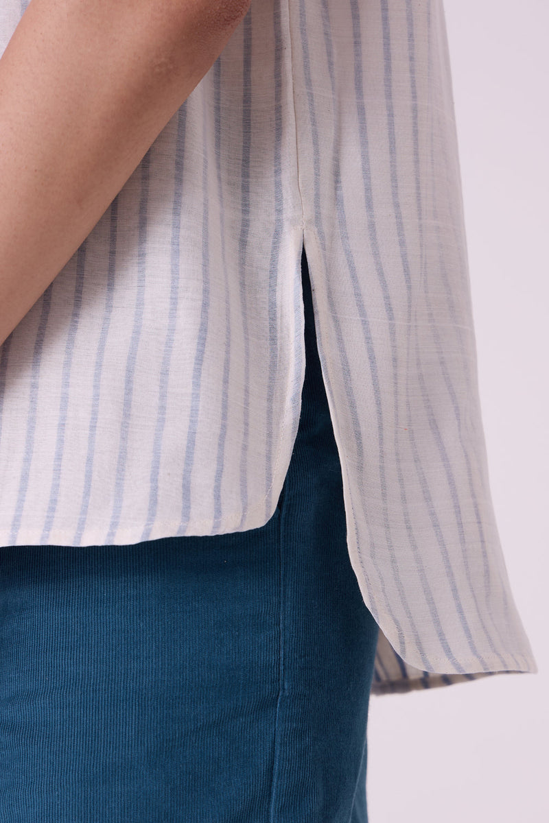 Sora Striped Handwoven Top handwoven chanderi & handwoven cotton top/shirt by The Summer House in off white for women in Singapore