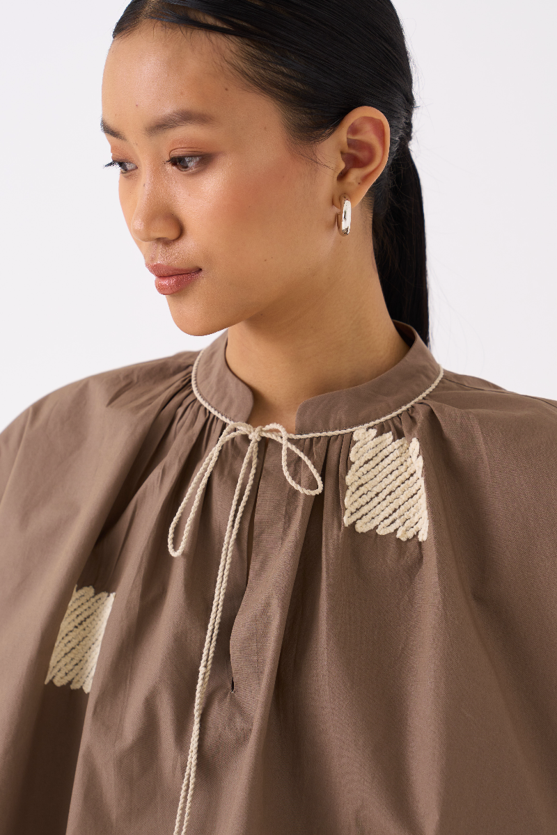 WAVE EMB. TOP-CEDAR poplin by THREE for women in Singapore