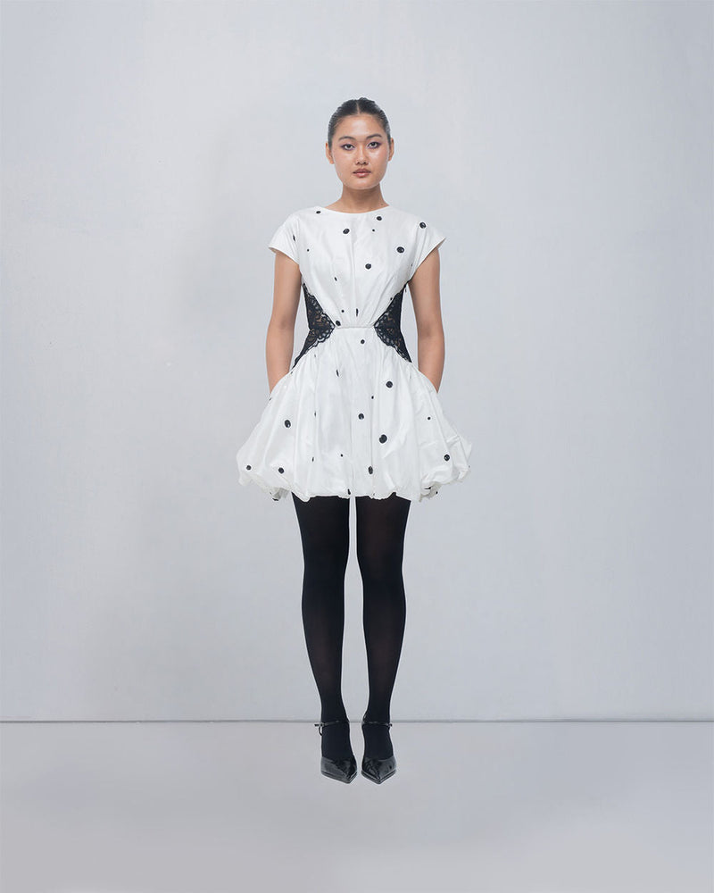 Manta Dress viscose by Leh Studios in ivory, black for women in Singapore