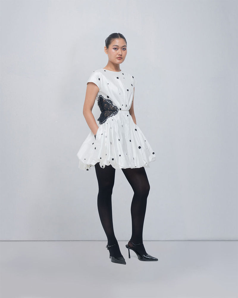Manta Dress viscose by Leh Studios in ivory, black for women in Singapore