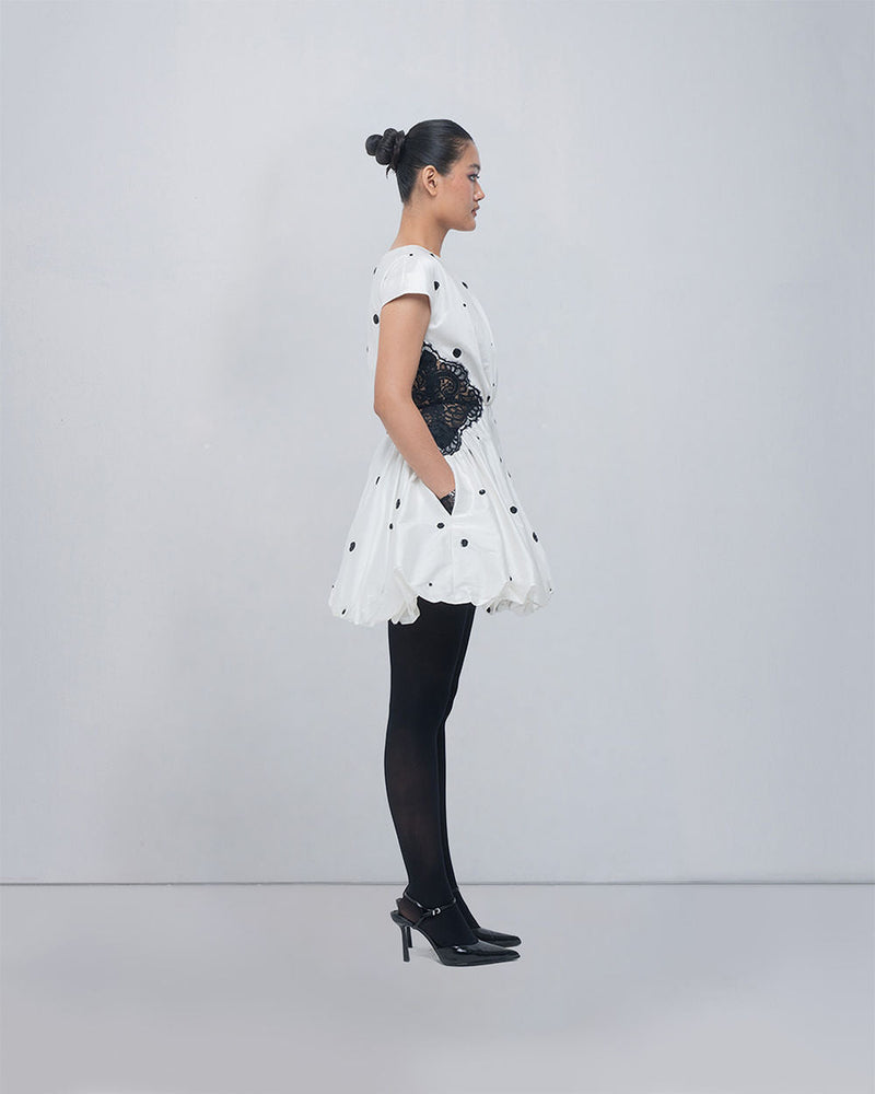Manta Dress viscose by Leh Studios in ivory, black for women in Singapore
