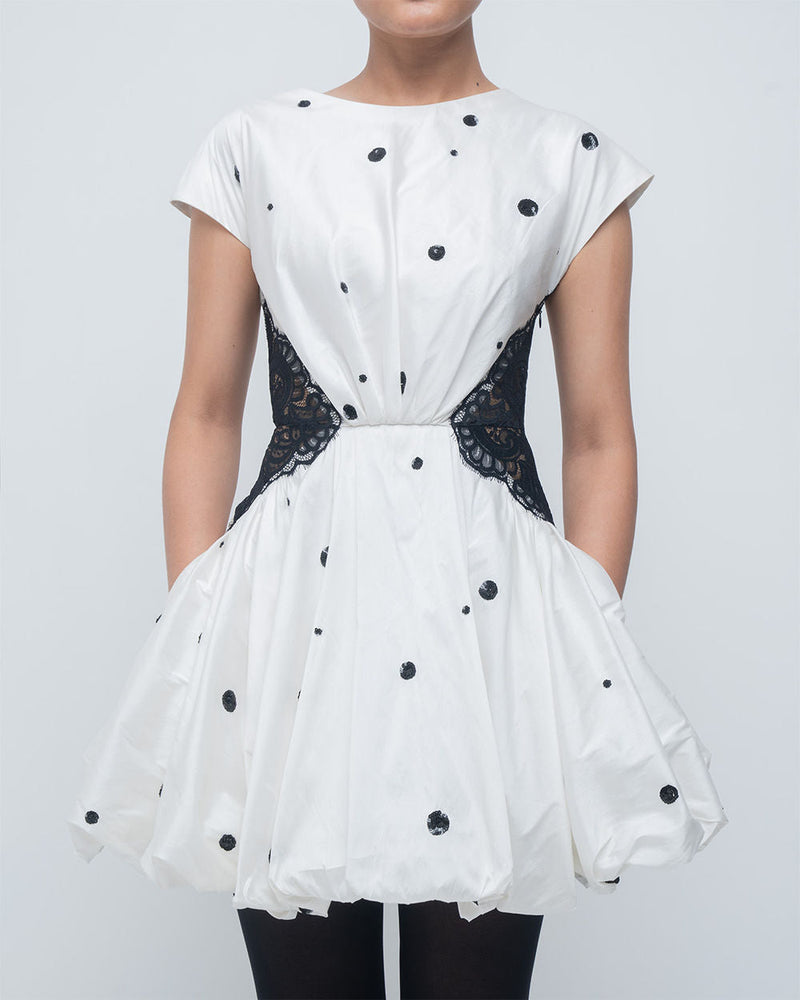 Manta Dress viscose by Leh Studios in ivory, black for women in Singapore