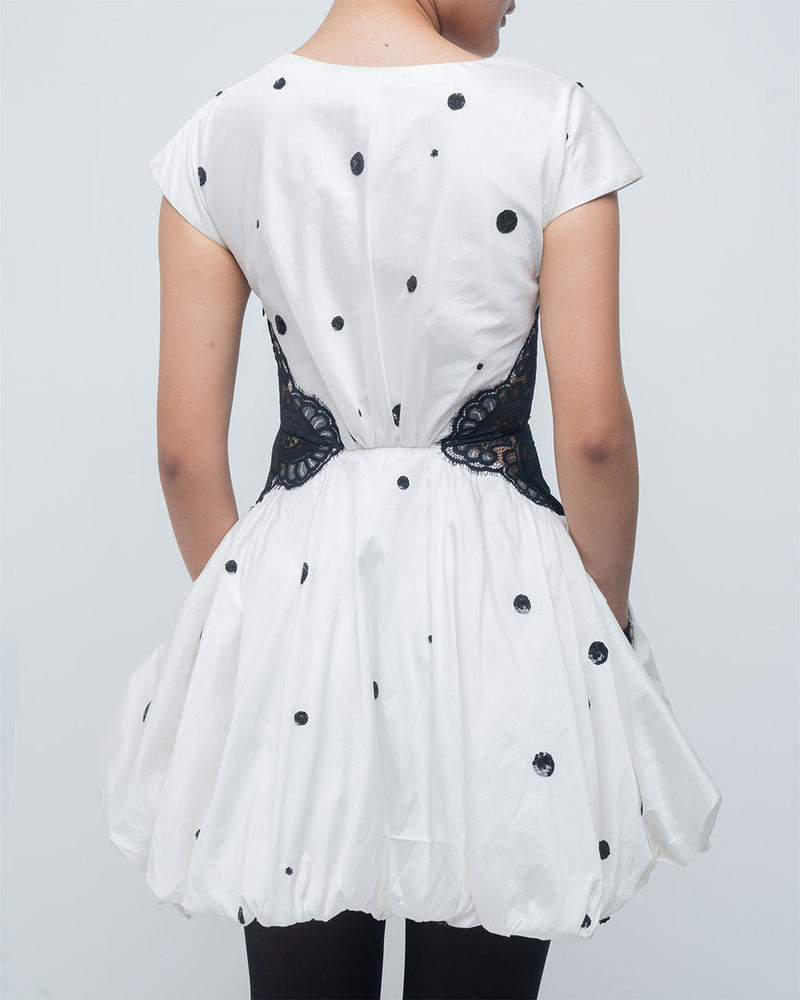 Manta Dress viscose by Leh Studios in ivory, black for women in Singapore