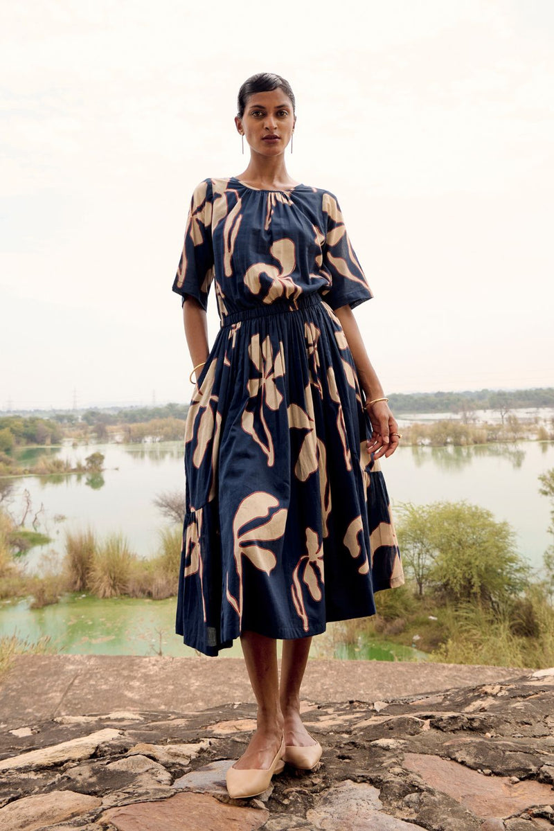 Bulbul dress cotton by Khara Kapas in blue for women in Singapore