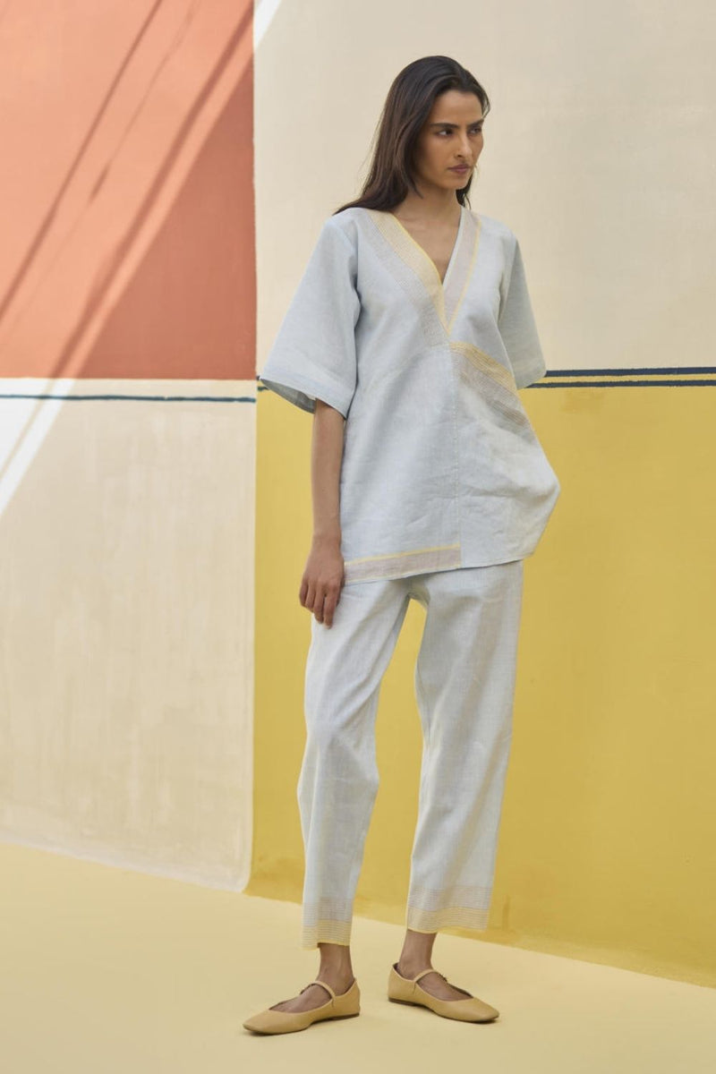 Moriko Border Linen Co-ord Set
- Sky linen by Manan in blue color for women in Singapore