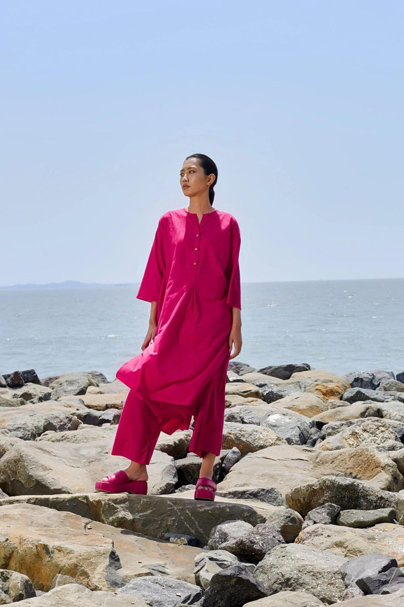 Pink Placket Tunic Set Co-ord Sets by Mati in pink color for women in Singapore